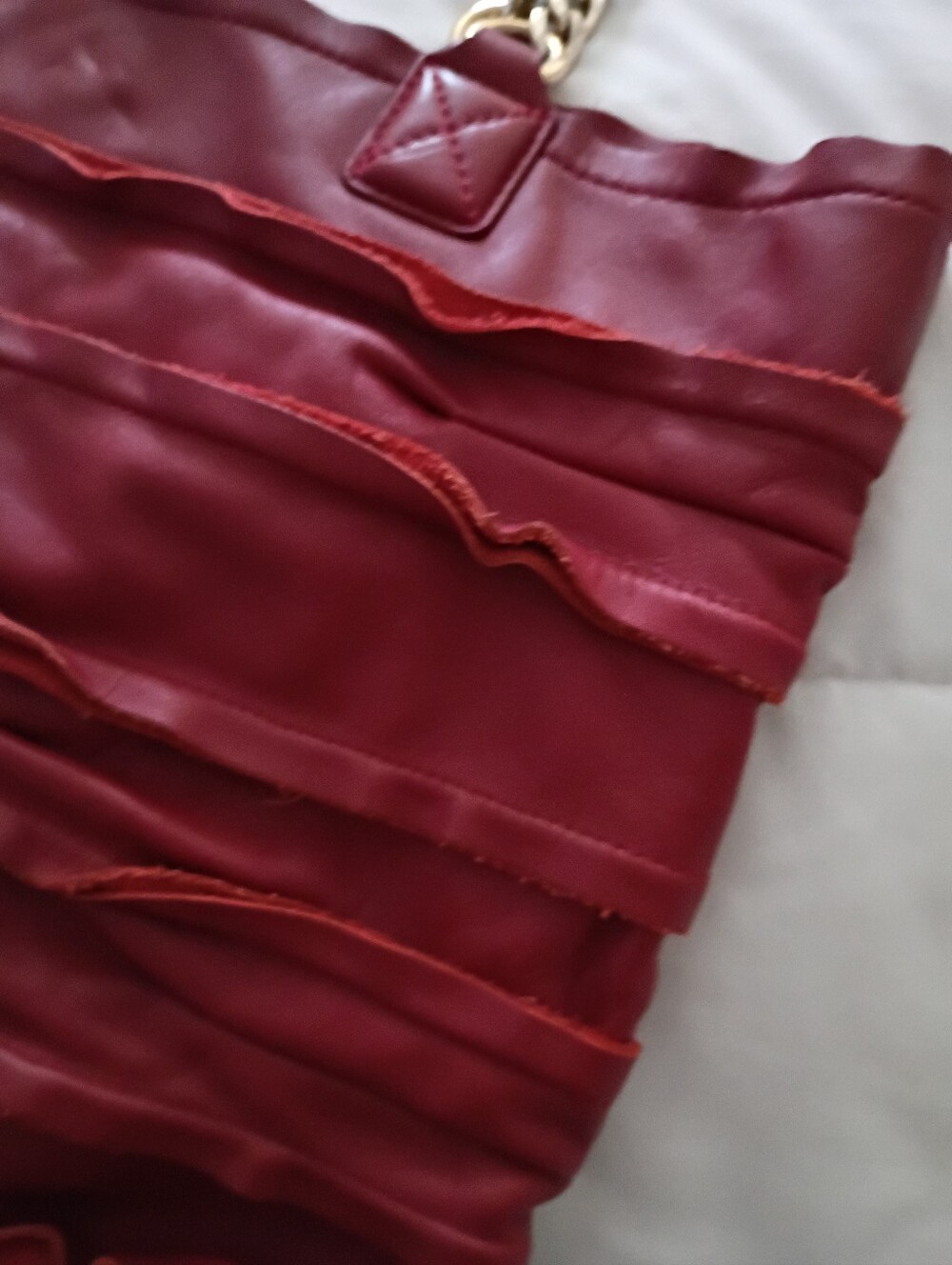 DKNY Red Ruffled Handbag - Picture 4 of 9